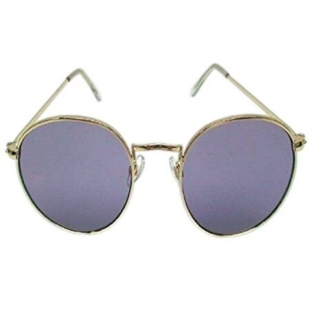 Foster Grant Round Purple Lens Gold Frame Womens Sunglasses With Soft Storage Po